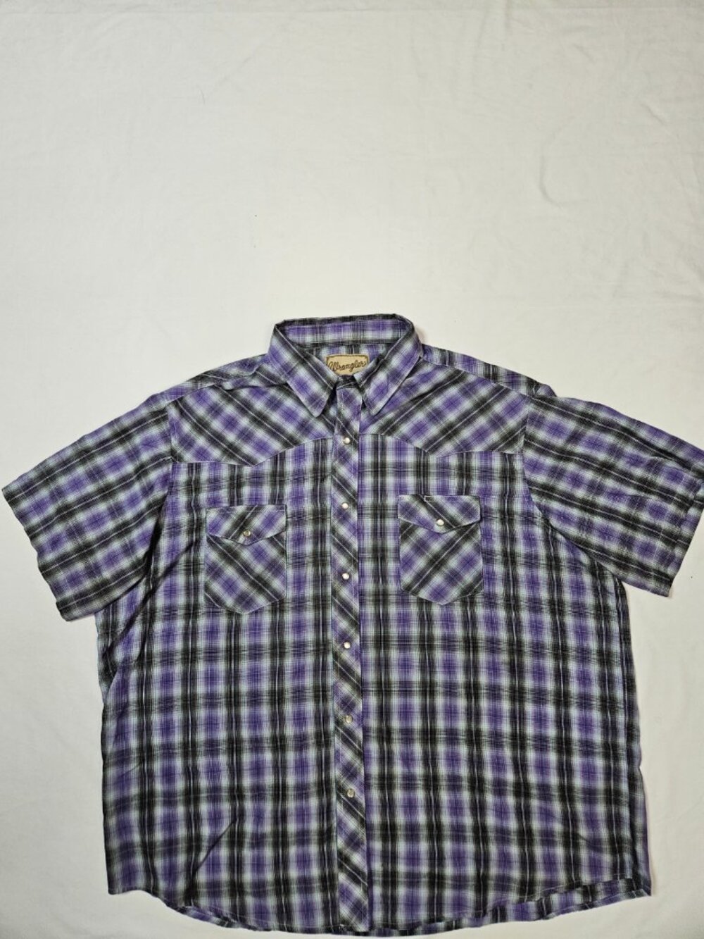 Wrangler Rodeo Style Purple Plaid Western Pearl Snap Long Sleeve Shirt 2XL